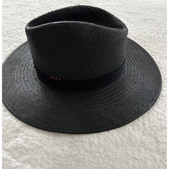 Mossant Paris Straw Hat Women Preppy Black Boho Vacation Summer Sz M NWT - Picture 1 of 7